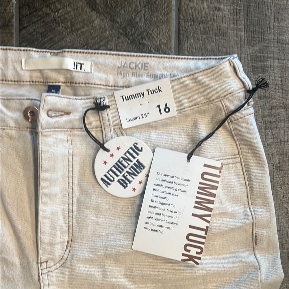 NWT !it Jackie Cream high rise straight leg raw hem ankle tummy tuck jeans - Picture 7 of 7